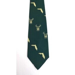 Salem Town FECH Florida DEER HEAD Necktie Green Yellow 57" Long x 3.25" Wide